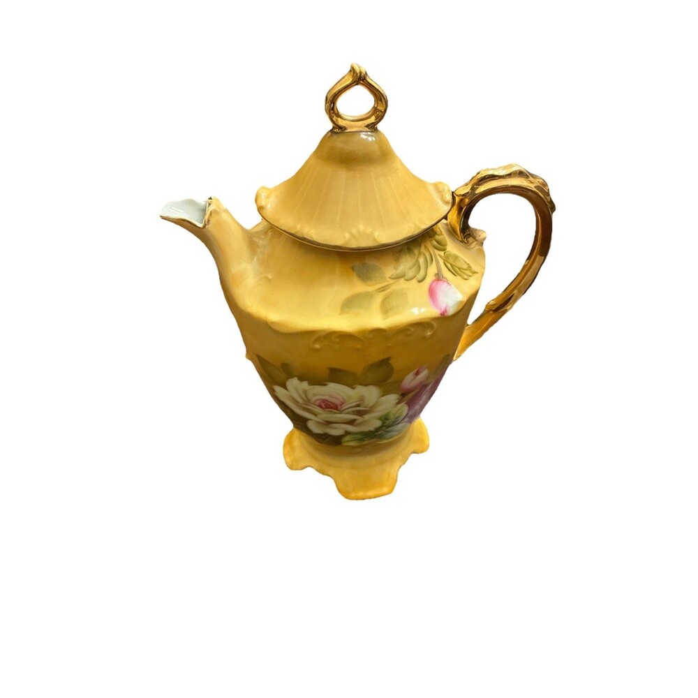 Lefton China Heritage Brown Rose Coffee Pot Chocolate Teapot NE 062 Flawless
